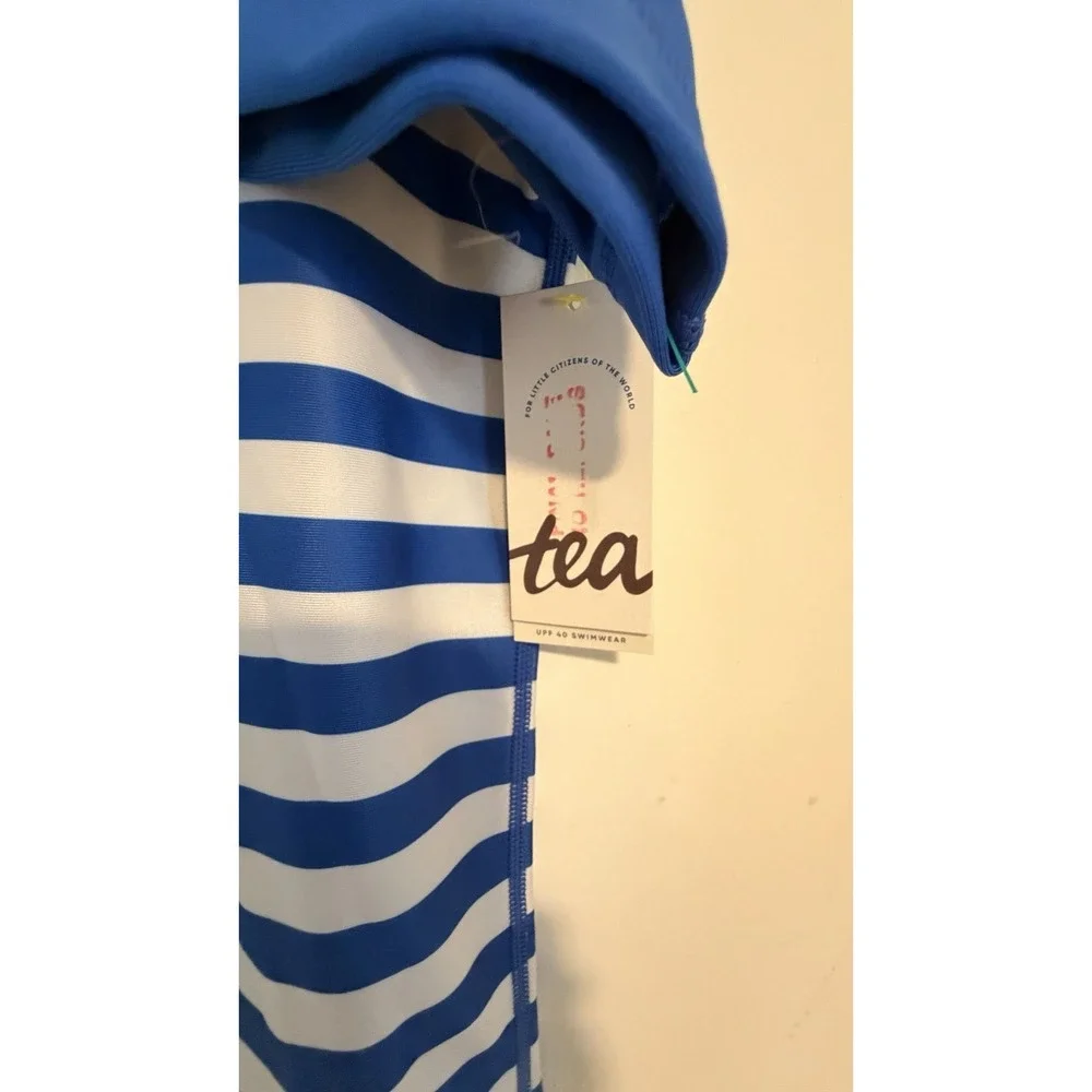 Tea Collection Boys Short Sleeve Rash Guard, Blue Striped Size 10 NWT